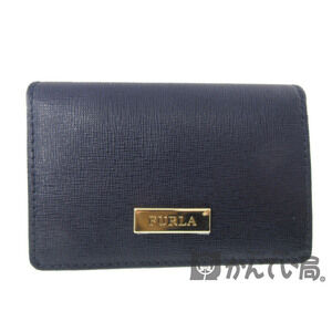 FURLA Wallet Business Holder Leather Navy Blue